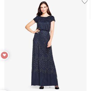 Short Sleeve Beaded Gown in Navy - Mother of the Bride Dress